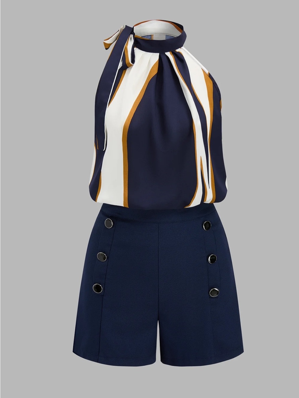 Commense Navy Striped Halter Top & Navy Shorts Set Medium